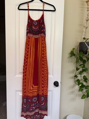 Chelsea & Violet Red and Orange Printed Maxi Dress
